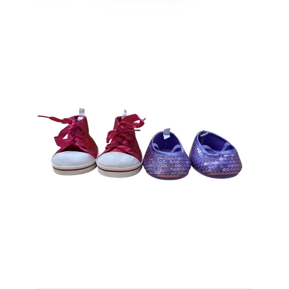 Lot Of 2 Pair BAB Doll Shoes Build A Bear Purple Sequin Mary Jane Pink High Tops